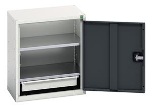 verso economy cupboard with 2 shelves, 1 drawer. WxDxH: 525x350x600mm. RAL 7035/5010 or selected Verso Wall Mounted Cupboards with shelves